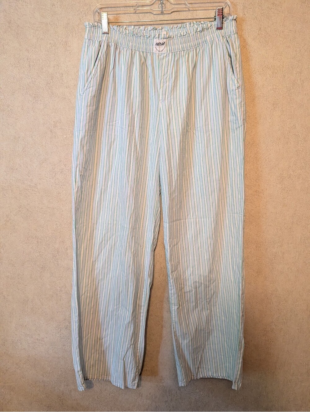 AERIE blue green yellow stripe pants sz M